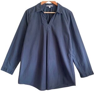 GARNET HILL Organic Pima Chambray Preppy Relaxed Fit Minimalist Pleated Tunic M